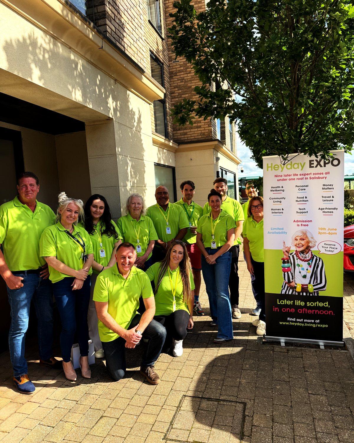 The Heyday team in their lime polos outside Chapters, just before doors